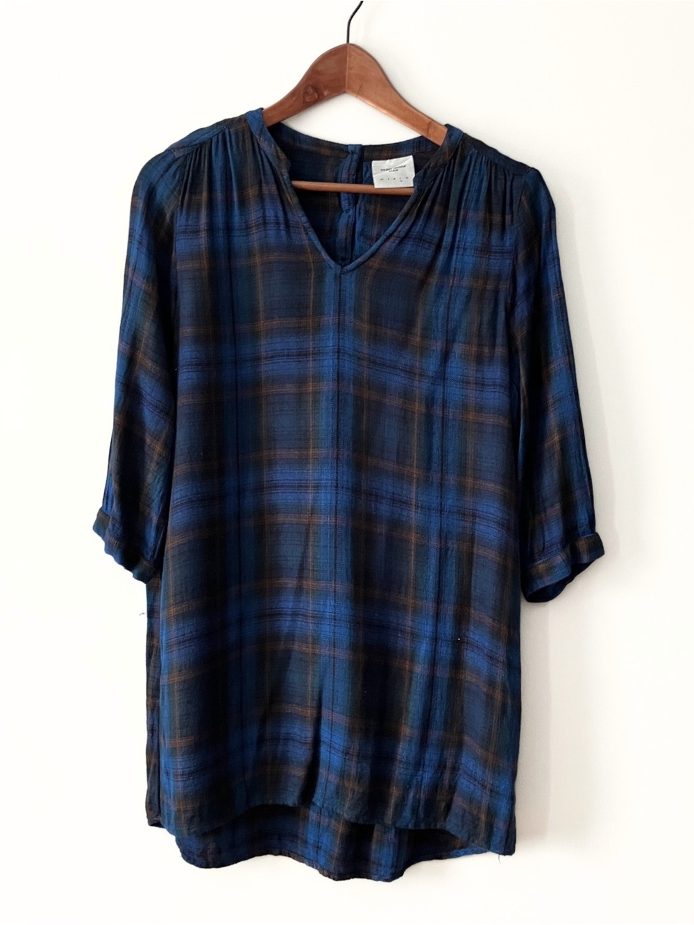 Vero Moda Blue and Brown Plaid V-Neck Tunic